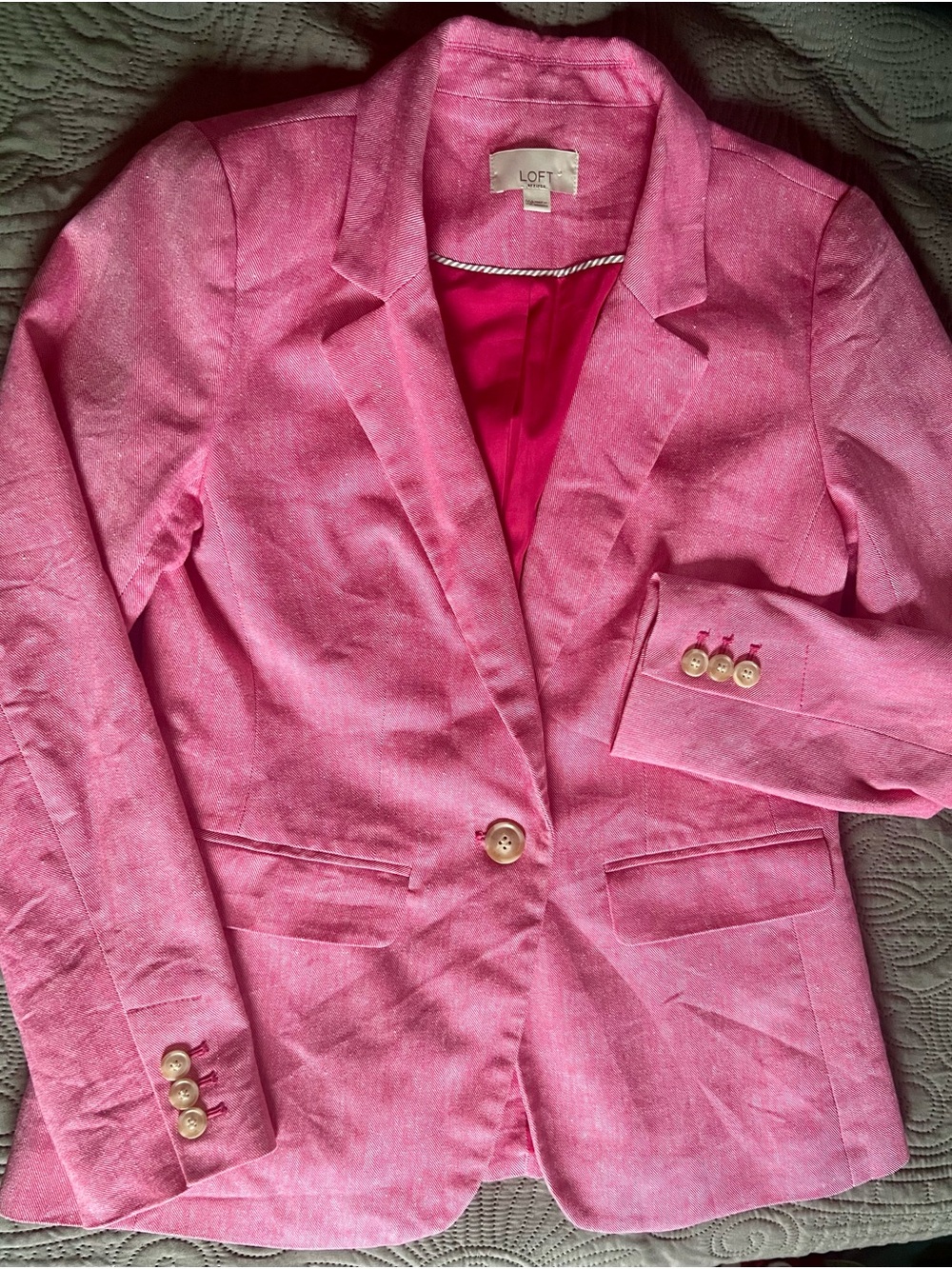 LOFT Bright Pink Linen-Blend Single-Button Blazer